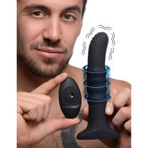 SLIDING SHAFT SILICONE VIBRATOR W/ REMOTE - BLACK